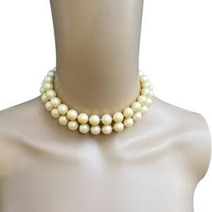 Vintage CAROLEE Double Strand Cream Pearl Choker | Antiqued Gold Heart Tag